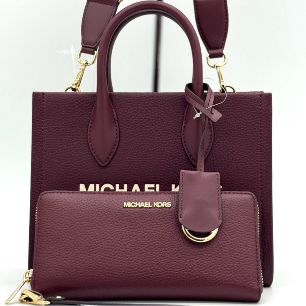 Michael Kors SM Mirella Tote Bag & Matching Continental Wallet Wristlet Ox Blood